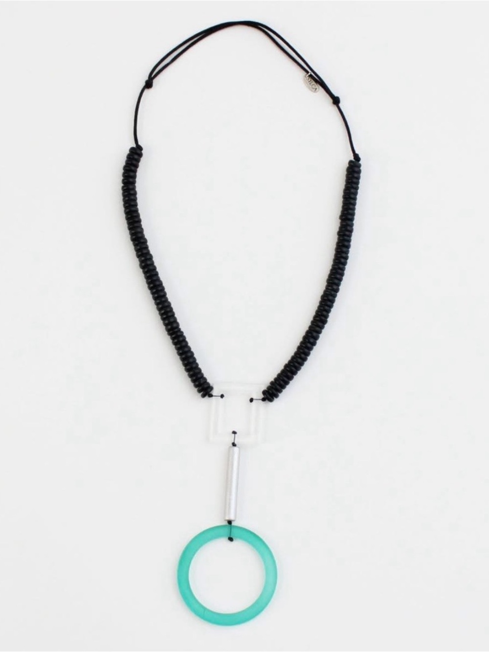 Modern Black Cord Necklace with Turquoise Ring Pendant